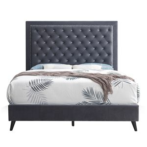 Letto Queen Size Moderno e Chic in Grigio Glamour, Letto Imbottito Elegante per Spazi Ristretti - Product Image 3