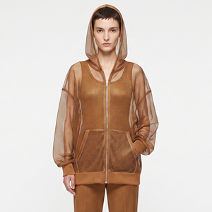 Women Oversized Hoodie Mesh Sweatshirt 100% Polyester Night Clubwear Mesh Hoodies Ladies Drop Shoulder Zipper Transparent Hoodie - Product Image 1