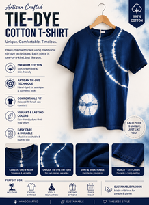 Compra al por mayor camisetas de algodón índigo azul teñidas con efecto tie-dye, unisex, casuales, de manga corta y cuello redondo, proveedor de ropa para hombres y mujeres. - Product Image 4
