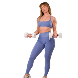 Leggings de yoga sans couture taille ultra haute pour femme, effet froncé, contrôle du ventre, extensibles, sculptants, bleus, pour la gym et l'entraînement - Product Image 3