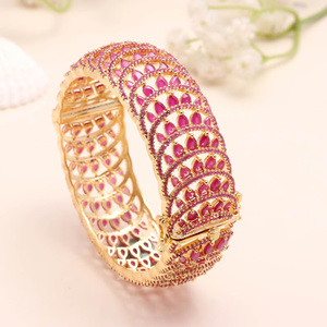 22K Gold Plated Openable Sapphire <b>Bracelet</b> Brass Kada Round Stone Vintage Wedding Jewelry for Women - Product Image 2