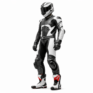 Traje de Motociclismo Personalizado, de Cuero, Completo, en Negro, Blanco y Gris, con Protección, Sin Logotipo, OEM - Product Image 6