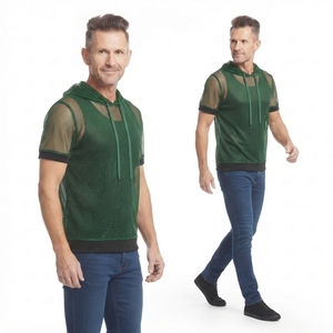 Sweat à capuche en maille pour homme, manches courtes, transparent, coupe classique, sans doublure - Product Image 6