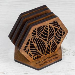 Handcrafted Plated Wood Serving Tray Coaster Set High Quality Customized <b>Home</b> Use Durable Modern <b>Welcome</b> <b>Gifts</b> - Product Image 4