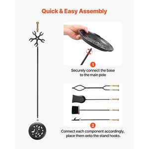 5 PCS <b>Fire</b> <b>Tool</b> <b>Set</b> Holder Five Prong Stand Includes Tongs Ash Shovel Brush <b>Fire</b> Place Poker Wrought Iron Fireplaces Accessories - Product Image 6