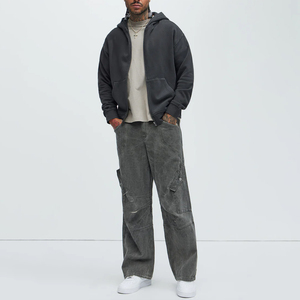 Low Moq Casual Style Plain Heavy Oversized Men Zip Hoodies Men Zipper Hoodie Acid Washed Hoodies Made in Pakistan - Product Image 4