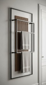 <b>Wall</b> Mounted Metal Towel Rack Rectangle Minimalist Storage Bathroom Organizer Gold Finish Folded Towels Display - Product Image 2