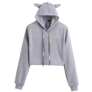 Sudadera con capucha corta con orejas de gato y estampado de ciervo con pedrería, corte regular, unisex, informal, de invierno, de punto. - Product Image 6