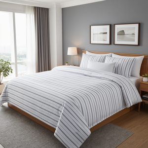 American Style 300TC Woven Striped 4pcs 90x100 Inch Cotton <b>Fitted</b> Bed Set for Hotels - Product Image 1