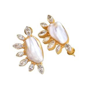 ต่างหูรูปหยดน้ำทองเหลืองธรรมชาติเพทายระดับพรีเมี่ยมดีไซน์หินธรรมชาติชุบโรเดียมทองเหลืองทันสมัย - Product Image 5