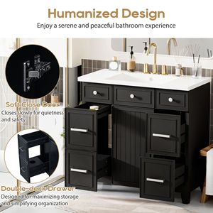 Mobile bagno shaker da 36 pollici con lavabo singolo integrato, ante e cassetto con chiusura ammortizzata - Product Image 4