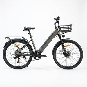 Vélo électrique de ville 26 pouces, vélo de banlieue 7 vitesses, moteur à moyeu arrière, cadre en acier carbone avec panier - Product Image 1