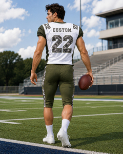 Ensemble de maillots de football personnalisés pour hommes, 22, imprimé camouflage, blanc et vert, manches courtes, col en V, uniforme athlétique anti-humidité - Product Image 2