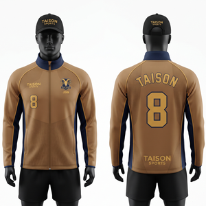 Chaqueta de Entrenamiento de Rugby Unisex, 330 GSM, Forro Polar de Poliéster Interlock Premium, con Capucha, Impermeable, Diseño de Paneles en Dorado y Azul Marino - Product Image 1