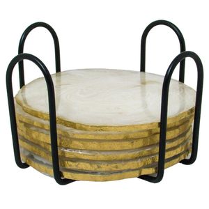 Luxury Gold Edge Resin Round Eco-Friendly <b>Coaster</b> <b>Set</b> - Product Image 3