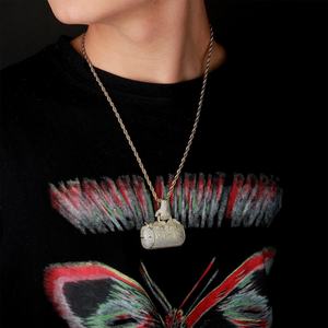 Collier pendentif Hip Hop In My Bag en argent 925 plaqué or avec diamant Moissanite, breloque à thème, unisexe, pour usage quotidien - Product Image 4
