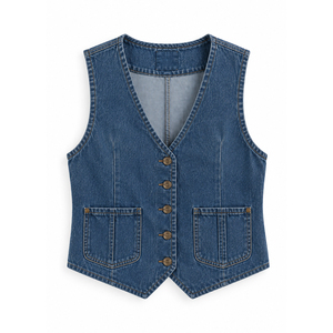 Gilet en jean court personnalisé pour femme avec poches poitrine, production en gros pour boutiques de mode indépendantes - Product Image 6