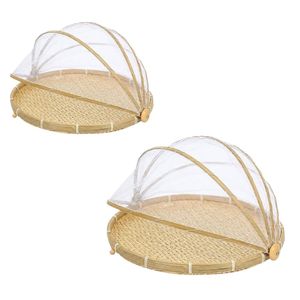 Large Natural Bamboo <b>Tray</b> with Mesh Net Cover for Outdoor Food Drying and Processing - Product Image 1