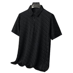Men's Black Short Sleeve Embossed Geometric Pattern Casual <b>Shirt</b> Regular Fit <b>Polyester</b> Woven Anti-Wrinkle - Product Image 1