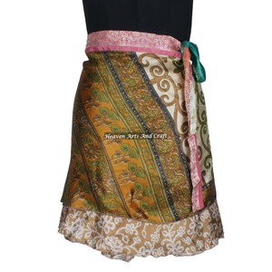 Summer Fancy Trending Women Wear Printed Boho Silk Mini Skirt Short Sari <b>Wrap</b> Skirt Trendy Boho Gypsy <b>Beach</b> Cover Sari Skirt - Product Image 4