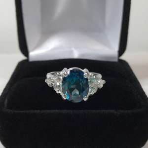 London Blue Topaz <b>Ring</b> White Sapphire Accents <b>Adjustable</b> <b>Size</b> IGI Certified Sterling Silver December Birthstone Jewelry Gift for - Product Image 5