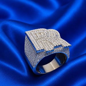 Double Letter <b>Ring</b> 925 Sterling <b>Silver</b> Iced Out VVS Moissanite Diamond Channel Setting Custom <b>Statement</b> <b>Ring</b> - Product Image 6