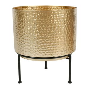 Maceta Moderna de Metal Dorado con Soporte Negro, Macetas de Latón Martillado para Interiores, Venta al por Mayor, Decoración de Jardín y Hogar de Lujo, Soporte para Plantas - Product Image 1