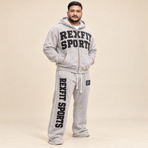 Conjunto de chándal unisex personalizado con letras aplicadas, sudadera con cremallera completa, pantalones de chándal de pierna ancha, ribete y estilo casual urbano. - Product Image 2
