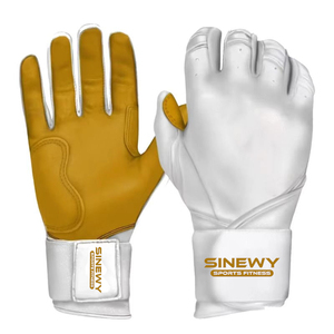 SINEWY Sports Leather Batting Gloves White And Yellow <b>Hook</b> And Loop Closure Unisex Adult Training Use Durable - Product Image 1