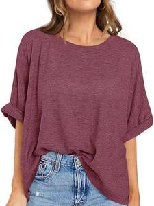 STELLAR <b>Feather</b> Touch Loose <b>Top</b> Women's Eco-Friendly Casual Solid O-Neck Short Sleeve Summer T-Shirt Polyester/Cotton Knitted - Product Image 1