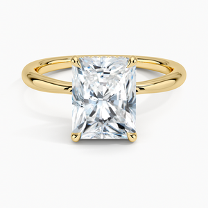 Anillo de Compromiso de Moissanita con Corte Radiante de 2 Quilates, Anillo de Novia Solitario con Halo Oculto - Product Image 1