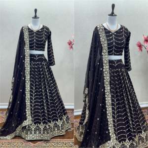 Lehenga-Choli de Boda Negro de Diseñador PD-Aarohi en Poliéster con Bordado de Lentejuelas - Product Image 5