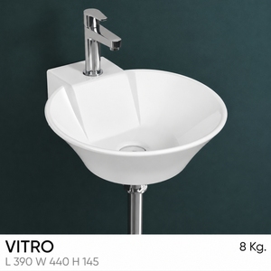 Lavabo Redondo Blanco de Pared VITRO con Diseño Minimalista, Grifo Cromado de un Solo Orificio, Lavabo de Baño con Estándar NSF para Uso en Hoteles - Product Image 2