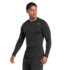 Camiseta Deportiva de Manga Larga para Hombre, Corte Ajustado, Negra, Elástica, para Entrenamiento, Gimnasio, Ropa Deportiva Activa - Product Image 3