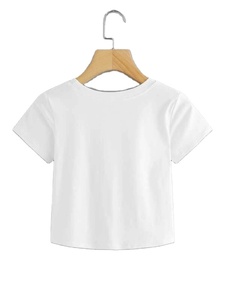 T-shirt court à manches courtes teint en blanc, en coton, pour femmes, col rond, vente en gros - Product Image 2