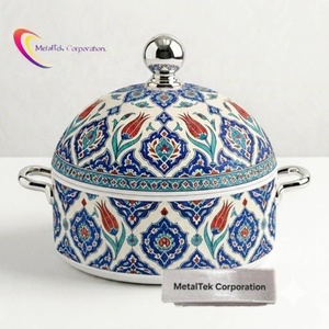 Casserole traditionnelle marocaine en émail imprimé de haute qualité, chauffe-plat, plat de service, marmite pour vaisselle de luxe - Product Image 3