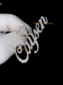 925 Plata personalizable nombre letra cursiva completo Iced Moissanite diamante corazón fianza colgante collar regalo de moda para él o ella - Product Image 3