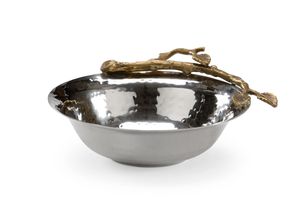 Eco-Friendly Stainless Steel Serving Bowl Golden Leaf Accents Handmade <b>Mirror</b> Polished Classic Design Kitchenware Decor - Product Image 3