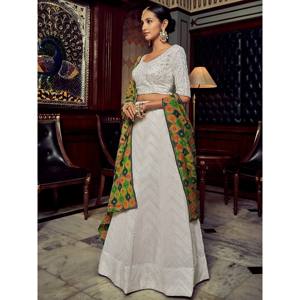 Wonderful White <b>Sequins</b> Georgette Sangeet Lehenga Choli with Dupatta - Product Image 6