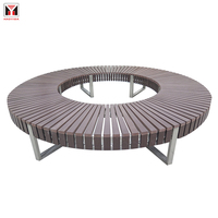 Table modulaire circulaire avec chaises à motif d'anneaux d'arbre, design élégant de banc multiplace, banc en bois d'extérieur