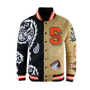 Chaqueta de béisbol universitaria personalizada para hombre y mujer, chaqueta vintage de invierno con cuello levantado y logotipo frontal, 100% algodón ecológico, servicio OEM disponible - Product Image 1