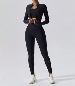Conjunto Deportivo de Dos Piezas para Mujer, Chaqueta con Cierre y Leggings Sin Costuras, Alta Elasticidad, para Yoga, Ejercicio, Gimnasio - Product Image 6