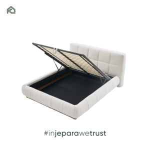 เตียงนอนดีไซน์คลาสสิกร่วมสมัย โครงไม้เนื้อแข็ง หุ้มผ้ากำมะหยี่สีขาวงาช้าง นุ่มสบาย เหมาะสำหรับโรงแรม วิลล่า ขนาดคิงไซส์ - Product Image 3