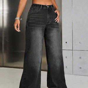 กางเกงยีนส์ลำลองทรงตรงเอวกลางยืดหยุ่นสำหรับผู้หญิง ดีไซน์ขาดๆ แบบวินเทจ - Product Image 6