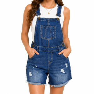 Women's High Waist Breathable <b>Denim</b> Adjustable Strap Bib Overall Casual Summer Jumpsuit - Product Image 2