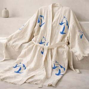 Kimono de playa fluido con presillas para atar, cárdigan abierto con estampado gráfico, cubrebañador, bata kimono. - Product Image 1