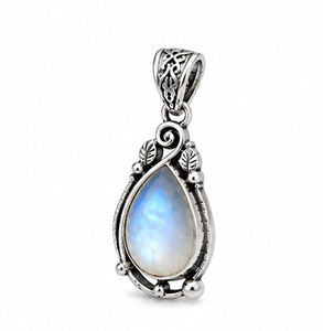 Pendentif en argent avec pierre de lune arc-en-ciel, collier en pierre de lune naturelle, pendentif en argent sterling, bijoux en pierres précieuses faits à la main, cadeau bohème - Product Image 3
