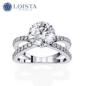 Bague de fiançailles LOISTA en platine avec diamant rond brillant et diamants latéraux, bijoux classiques pour femmes, certifiée GIA - Product Image 2