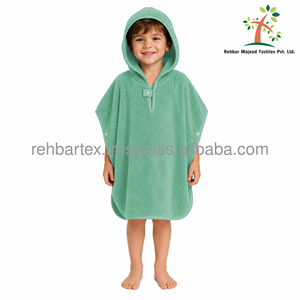 Poncho à capuche en coton éponge de haute qualité pour enfants, doux, confortable, taille personnalisée et plusieurs couleurs pour garçons et filles, idéal pour la plage - Product Image 2