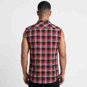 Camisas de Algodón Elegantes Personalizadas para Hombre, Camisa de Franela a Cuadros sin Mangas, Roja, Negra, Blanca, Casual, con Cuello Camisero, Transpirable - Product Image 2